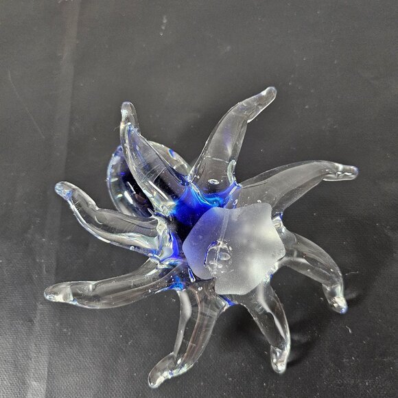 Handmade Handblown Clear/Cobalt Blue Art Glass Octopus Figurine Paperweight - Picture 11 of 12